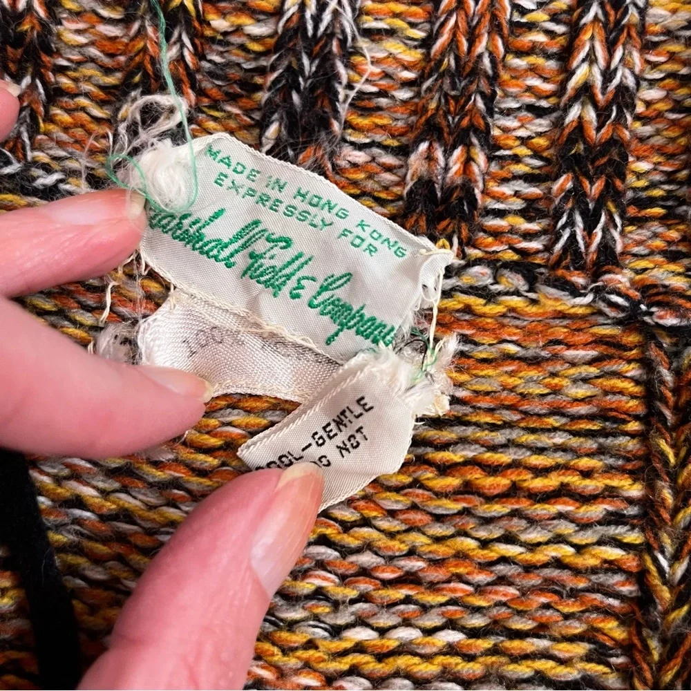 Vintage 60 70 Mod Patchwork Plaid Brown Burnt Orange Tie waist Cardigan Sweater - Picture 9 of 16